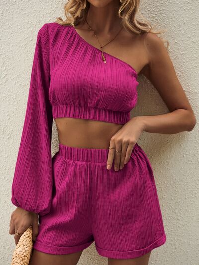 Honey One-Shoulder Long Sleeve Shorts Set
